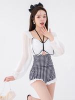 Tenues Sweet Lolita combinaison à manches longues avec nœuds à carreaux et blocs de couleurs blancs