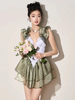 Tenues Sweet Lolita combinaison rose sans manches à volants et imprimé floral
