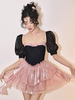 Tenues Sweet Lolita combinaison sans manches avec nœuds à plusieurs niveaux roses