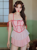 Tenues Sweet Lolita combinaison sans manches avec nœuds roses volants et blocs de couleurs