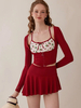 Tenues Sweet Lolita Pantalon à manches longues avec imprimé floral rouge et nœuds