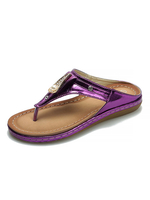 Tongs Pour Femmes String Violet Strass Perles Dos Pantoufles Sandal