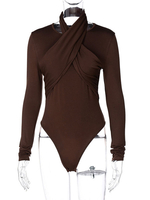 Top Body Femmes Moulants avec Manches Longues à Col Rond à Lacets Coupe Cintrée Unicolore