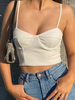 Top cami blanc pour femmes pièges bretelles spaghetti sans manches haut court sexy en polyester