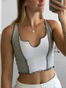 Top Camisole Imprimé avec Bretelles à Col Décolleté à Lacets avec Dos Nu Bicolores Top Sexy Eté