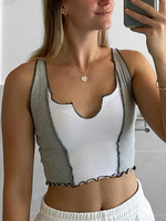 Top Camisole Imprimé avec Bretelles à Col Décolleté à Lacets avec Dos Nu Bicolores Top Sexy Eté