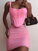 Top camisole rose à épaules dénudées Haut sexy en polyester sans manches