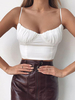 Top caraco blanc bretelles sexy cou lacées dos nu en coton plissé femmes camisoles