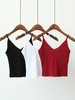 Top caraco blanc pour femme - Top camisole décontracté en coton à col bijou