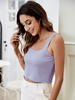 Top caraco pour femme sans manches lavande passepoil irrégulier col carré polyester t-shirt dété