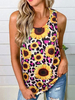 Top caraco rose clair col bijou polyester imprimé tournesols sans manches camisoles