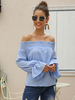 Top Chemisier Court en Mousseline avec Manches Longues Amples avec Epaule Dénudée à Col Décontracté Unicolore Top Sexy Femme