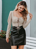 Top Chemisier Femmes à Col Carré à Lacets avec Manches Longues Amples Taille Haute Unicolore Top Femmes