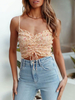 Top Chemisier Femmes Imprimé Les Fleurs Taille Haute Courte à Col V à Lacets Sans Manches