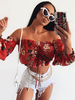 Top Chemisier Femmes Imprimés Les Fleurs Tailles Hautes avec Manches Longues Amples à Lacets Sexy