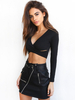 Top court femme sexy manches longues décolleté plongeant Criss Cross
