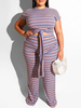 Top court rayé à lacets de grande taille avec pantalon