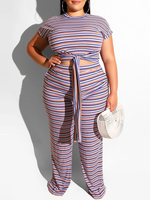 Top court rayé à lacets de grande taille avec pantalon