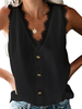 Top Gilet Femme Camisole Court en Dentelle Décontracté avec Bretelles à Col V avec Boutons sans Manches Unicolore Etés Sexy