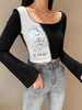 Top Gothique Femme Noir Appliqué Coton Top Gothique Manches Longues
