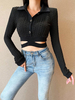 Top gothique femme noir manches longues col rabattu Top rétro