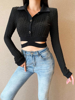 Top gothique femme noir manches longues col rabattu Top rétro