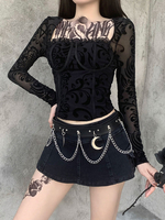 Top gothique pour femmes Top noir en dentelle de polyester gothique
