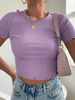 Top Haut Sexy en Maille Femme avec Manches Courtes à Col Rond Unicolore Haut Sexy