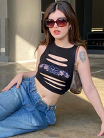 Top Haut Sexy Femme Taille Haute à Col Rond Creusant Haut Sexy