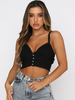 Top Haut Sexy Taille Haut Femme Sexy avec Bretelles à Col Décolleté en V Coupe Cintrée avec Boutons Unicolore