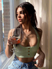 Top Haut Sexy Taille Haute Femme Eté avec Bretelles à Col Décolleté en V avec Boutons Unicolore