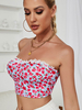 Top Haut Sexy Taille Haute Imprimé Fleurie avec Epaule Dénudée Bicolores