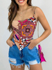 Top Haute Sexy Imprimé Femme Eté Taille Haute Avec Bretelles à Col Carré avec Dos Nu Multicolores