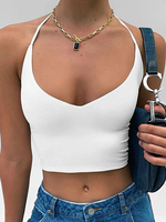 Top licou blanc pour les femmes sans manches épaule ouverte coton hauts dété décontractés