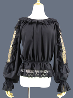 Top Lolita en mousseline avec patchwork de dentelle et chemisier Sweet Lolita Déguisements Halloween