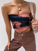 Top sans bretelles sexy pour femmes bretelles spaghetti sans manches en polyester passepoil tie dye hauts dété