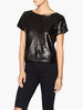 top sequin femmes noires haut à paillettes paillettes t chemise à manches courtes.