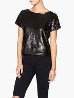 top sequin femmes noires haut à paillettes paillettes t chemise à manches courtes.