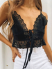 Top Sexy en Dentelle Creusant à Col Décolleté en V avec Bretelles à Lacets Taille Haute Unicolore Top Eté Sexy