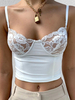 Top Sexy en Maille en Dentelle Creusant Taille Haute Sexy Femme avec Bretelles à Col Décolleté en V Unicolore