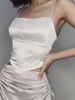 Top Sexy en Satin Taille Haute Sexy Femme avec Bretelles à Col Décolleté Carré Unicolore