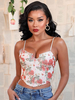 Top Sexy Haut Sexy Camisole Femme Sexy Taille Haute Imprimés Fleuries à Col Décolleté en V avec Dos Nu avec Bretelles