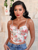 Top Sexy Haut Sexy Camisole Femme Sexy Taille Haute Imprimés Fleuries à Col Décolleté en V avec Dos Nu avec Bretelles