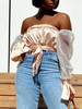 Top Sexy Haut Sexy Chemise Femme en Mousseline avec Manches Longues Amples avec Epaule Dénudée Coupe Cintrée à Lacets Unicolore