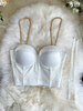 Top Sexy Haut Sexy Femme Eté Taille Haute avec Bretelles en Métale à Col Décolleté en V avec Dos Nu Bicolores