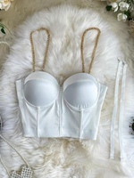 Top Sexy Haut Sexy Femme Eté Taille Haute avec Bretelles en Métale à Col Décolleté en V avec Dos Nu Bicolores