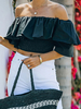 Top Sexy Haut Sexy Femme Eté Taille Haute avec Manches Courtes Volantes à Col Décolleté avec Dos Nu Unicolore