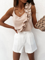 Top Sexy Haut Sexy Femme Taille Haute avec Bretelles avec Volantes sans Manches avec Dos Nu Unicolore