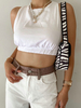 Top sexy pour femme Tops dété en polyester sans manches à col bijou blanc