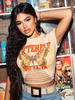 Top Sexy Taille Haute Femme Imprimés Mots avec Manches Courtes à Col Rond Creusant T-shirt Sexy